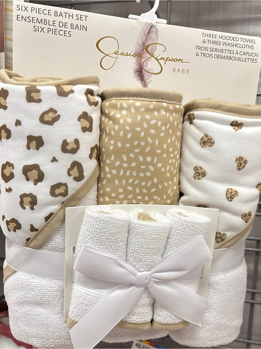 Jessica Simpson White & Beige Baby Bath Six-Piece Set